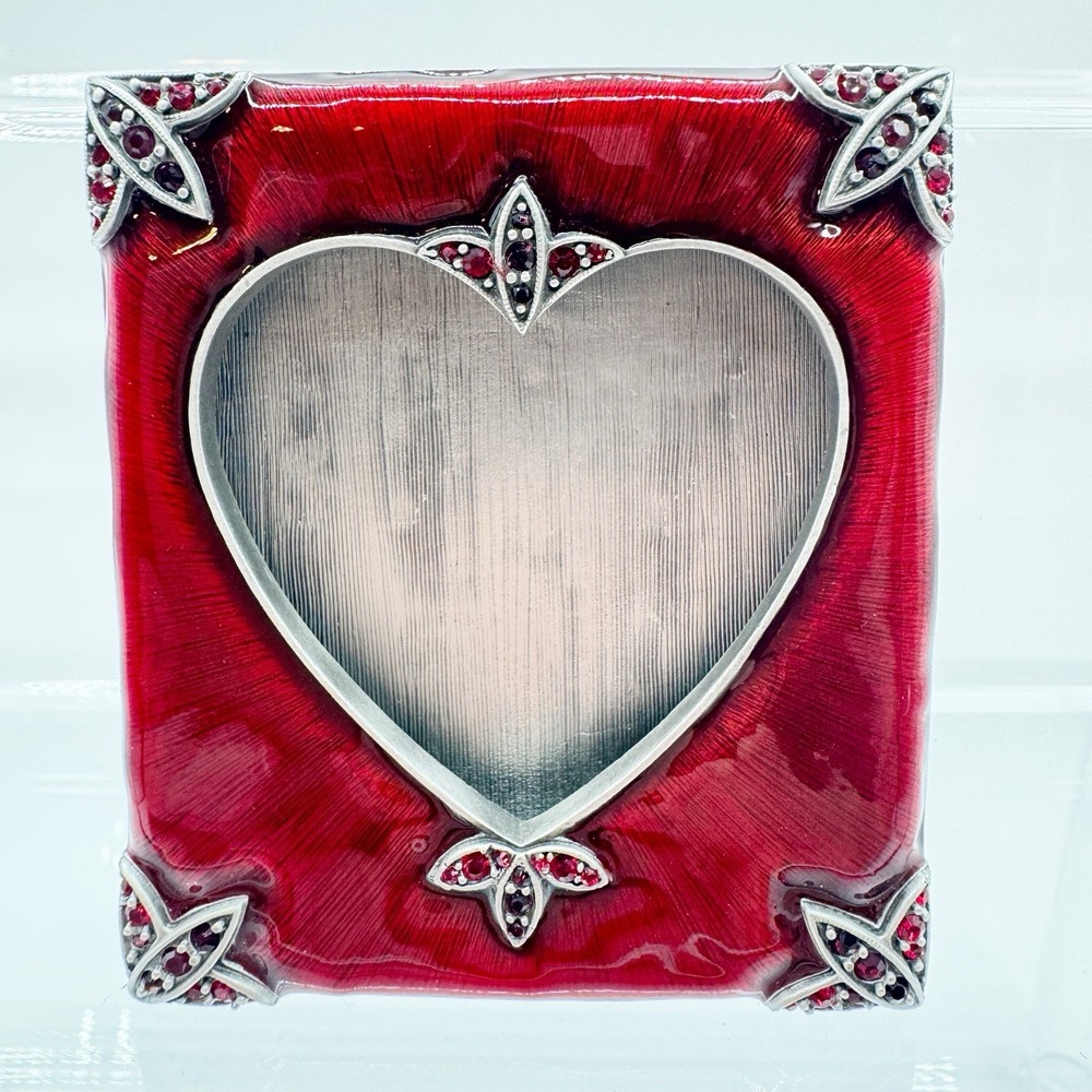 Jay Strongwater Red Enameled Mini Picture Frame Heart Square 3" Swarovski